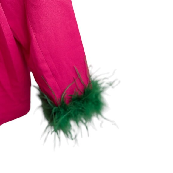 NWT PrettyLittleThing Hot Pink Oversized Blazer with Green Feather Cuffs - Picture 3 of 7